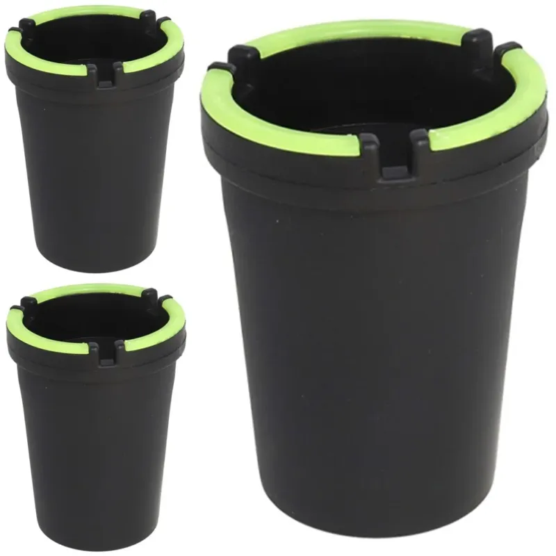 Set 3 Posacenere Nero in Plastica con Sistema Antifumo e Bordo Fluo 8x8x11 cm Solo Oggi