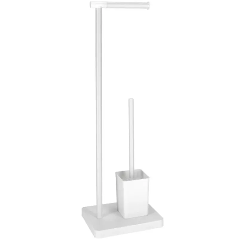 Più Venduto Piantana Portarotolo con Portascopino in Plastica e Ferro Bianco 69 x 23 x 18 cm