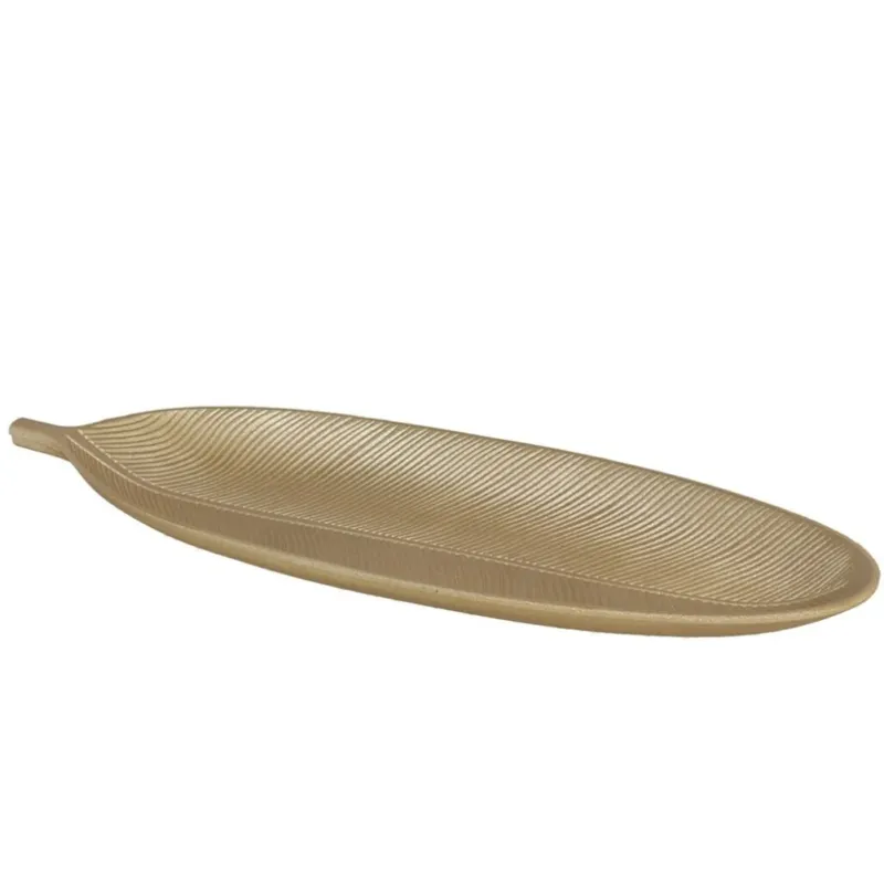 Centrotavola Decorativo Forma Foglia Vassoio Design Moderno Oro 40 x 14,5 cm Soddisfatti O Rimborsati