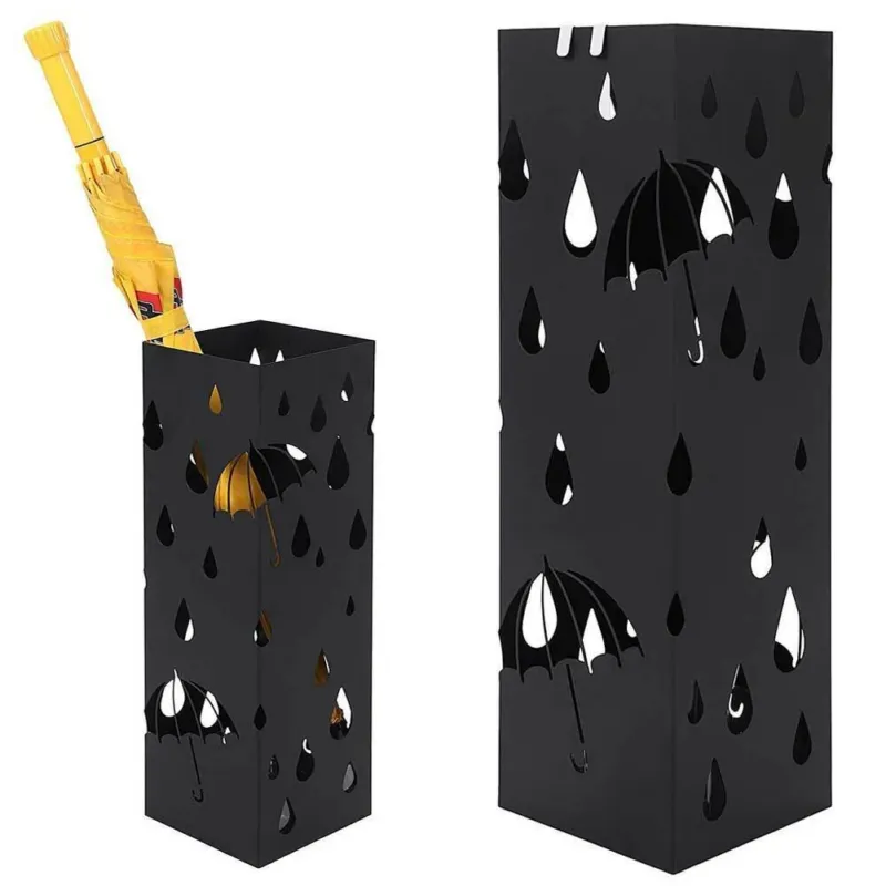 Portaombrelli in Ferro Design Quadrato Stand Nero Vaschetta Salvagoccia Compra Online