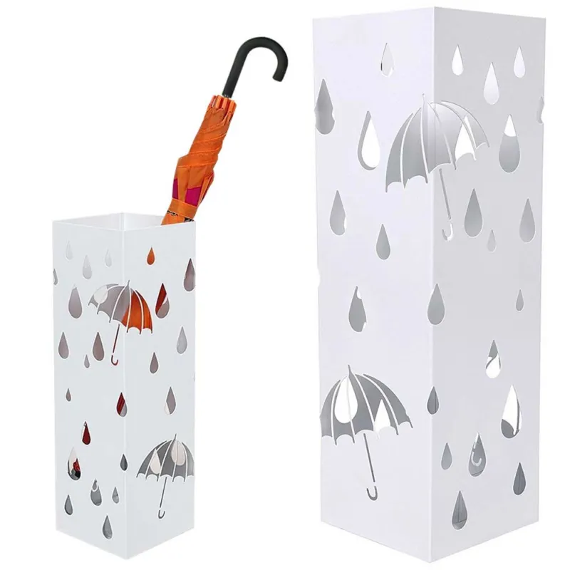 Portaombrelli Ferro Design Quadrato Stand Bianco Vaschetta Salvagoccia Ordina Subito