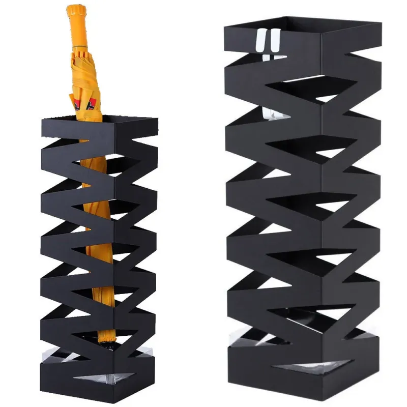 Portaombrelli in Ferro Design Quadrato Stand Nero Vaschetta Salvagoccia Bestseller