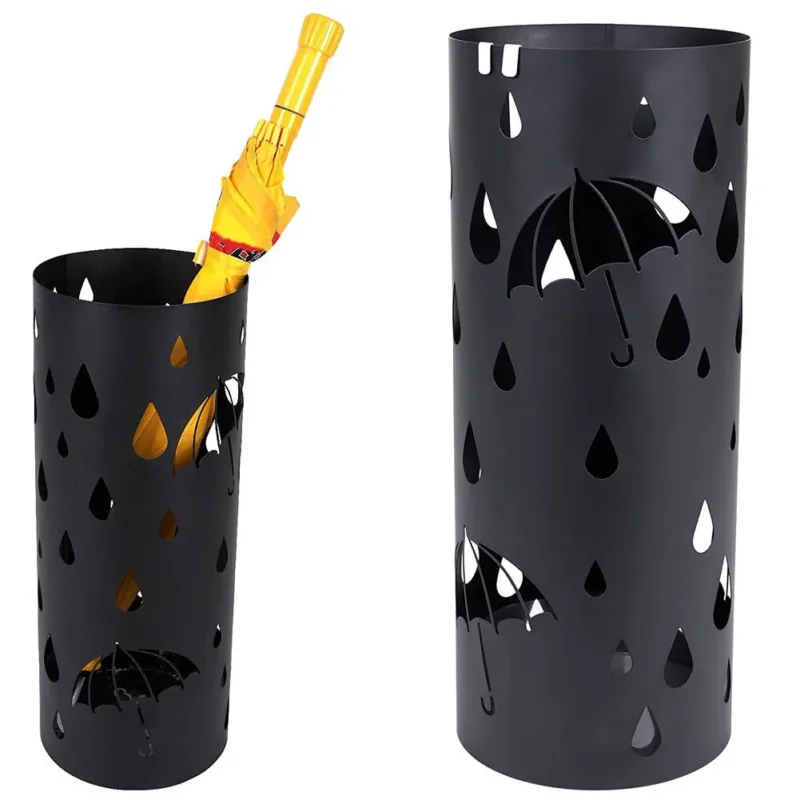 Offerta Limitata Portaombrelli in Ferro Design Rotondo Stand Nero Vaschetta Salvagoccia