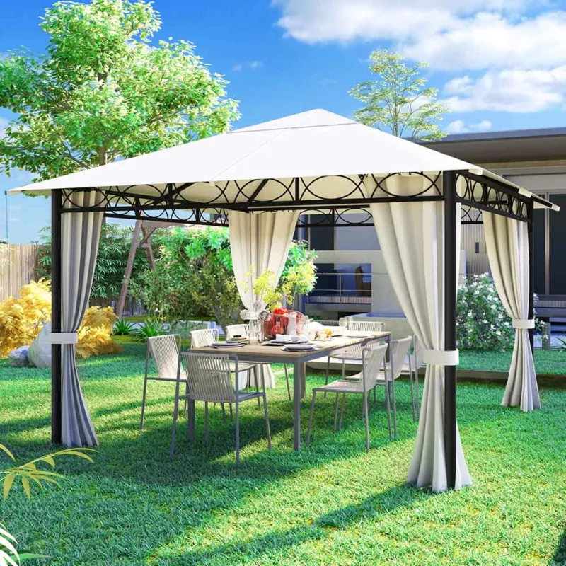 Prezzo Ridotto Gazebo 3x3 Metri Robusto Impermeabile Struttura in Ferro Telo Chiusura Zip Beige