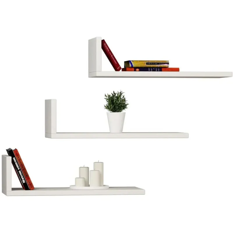 Set 3 Mensole Scaffale Forma L da Parete Bianco Salvaspazio Arredamento Moderno Prezzo Conveniente