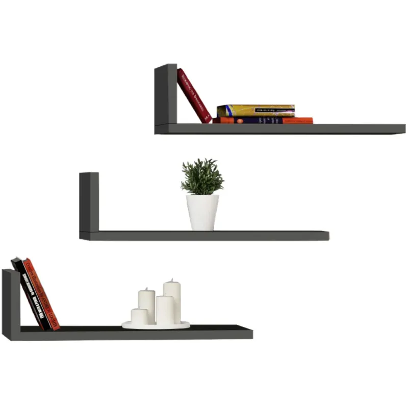 Prezzo Ridotto Set 3 Mensole Scaffale Forma L da Parete Antracite Salvaspazio Arredamento Moder