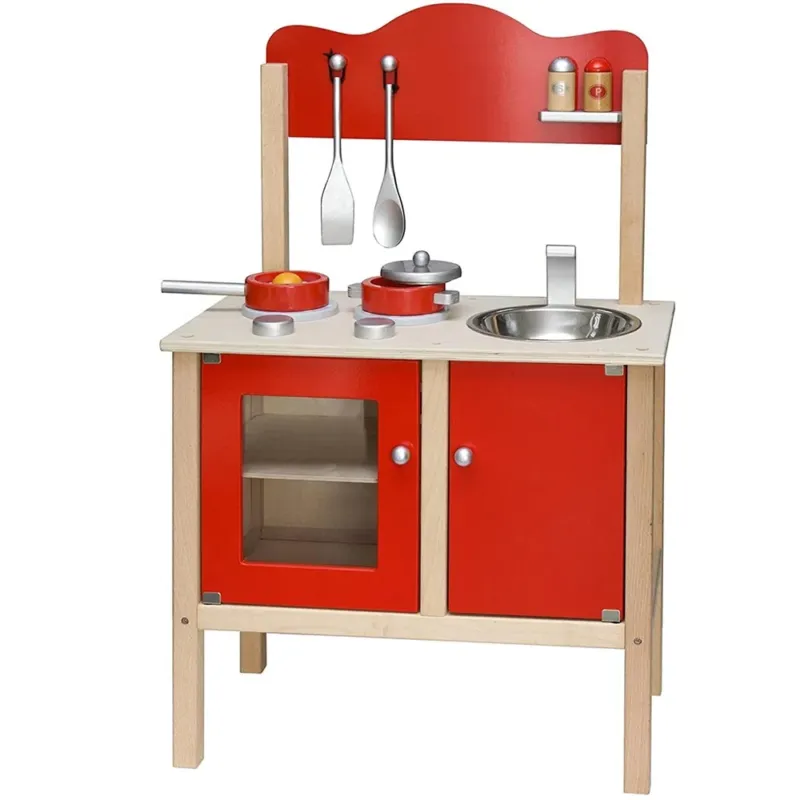 Must-Have Cucina Giocattolo per Bambini in Legno con Lavandino Metallo Mestoli e Padelle