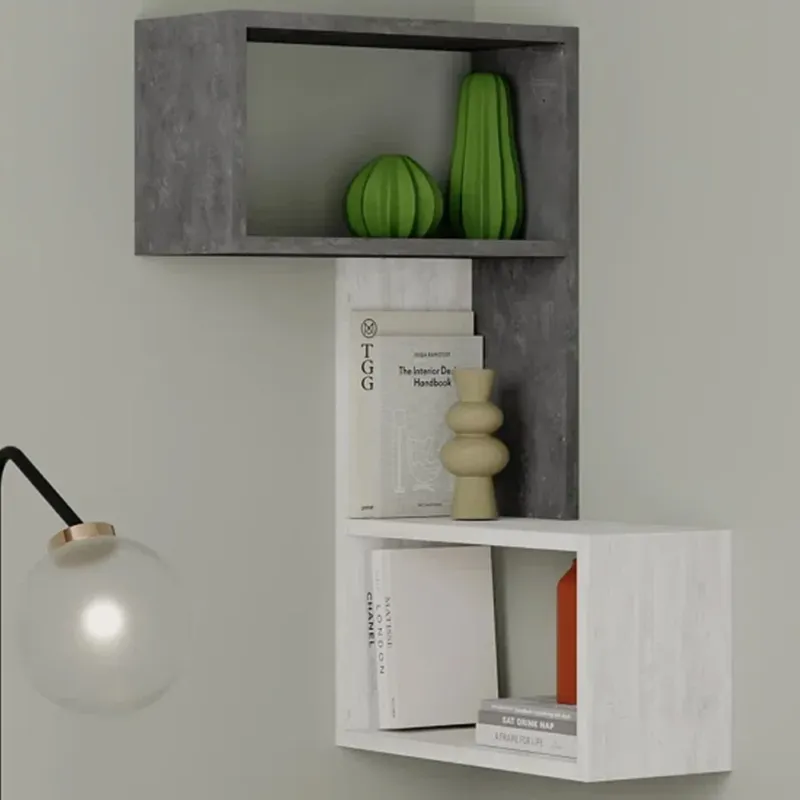 Mensola Angolare Bianco e Grigio Antico Scaffale Angolo per Arredamento Moderno Ordina Subito