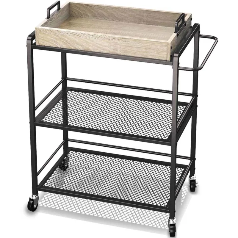 Must-Have Carrello da Cucina con Ruote Carrellino Portaoggetti 3 Ripiani 65x33x75cm Nero