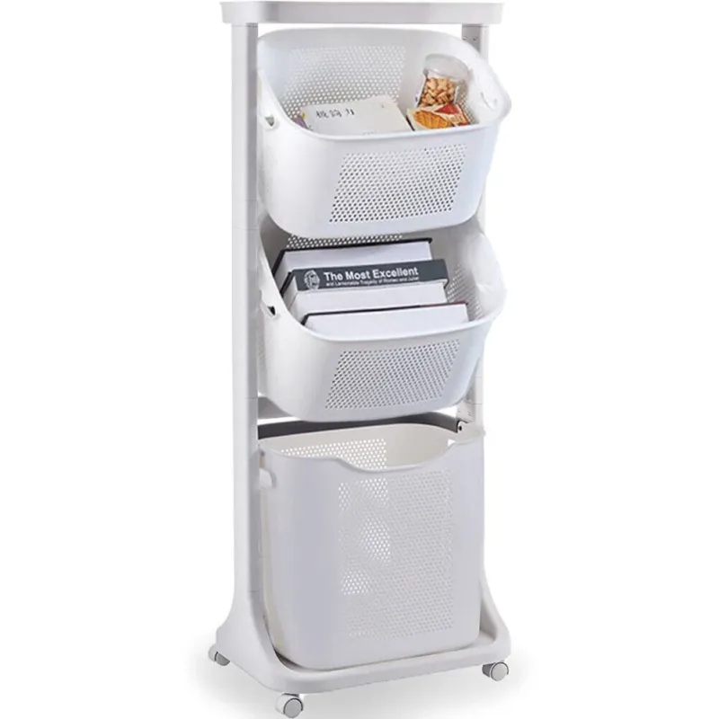 Carrello Portabiancheria Salvaspazio 3 Litri Cesta Estraibile 3 Ripiani Bianco Novità