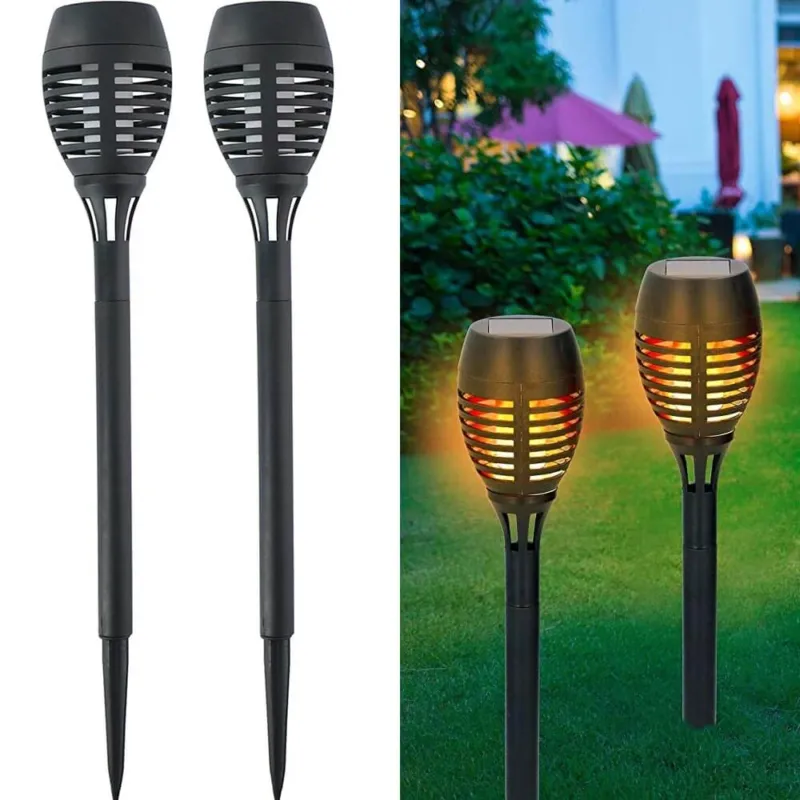 Prezzo Di Fabbrica 2 Lampade Giardino Effetto Fuoco 48cm Ricarica Solare Fiaccola Torcia Luce LED