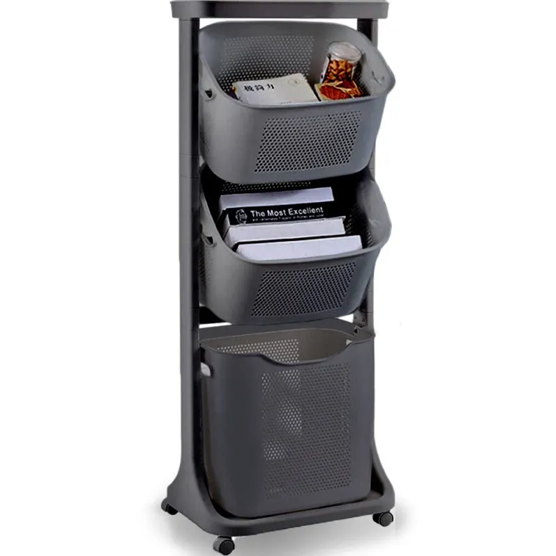 Carrello Portabiancheria Salvaspazio 3 Litri Cesta Estraibile 3 Ripiani Grigio Prezzo Di Fabbrica