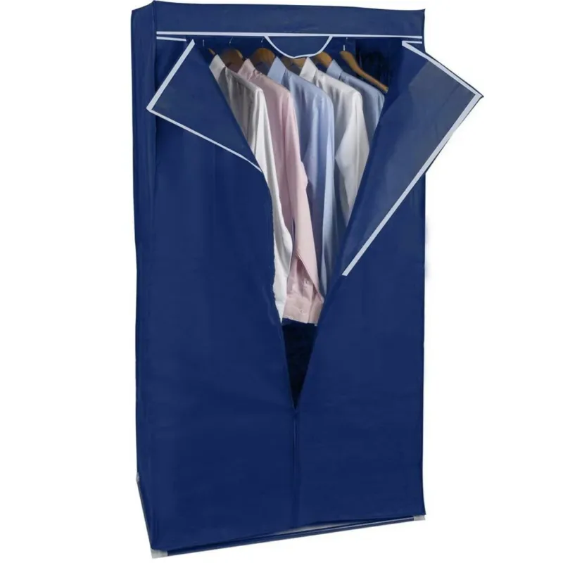 Ultima Occasione Armadio in Tessuto TNT Guardaroba Asta Appendiabiti Campeggio 75x50x160cm Blu