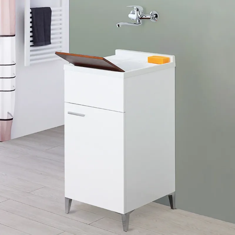 Spedizione Espresso Mobile Lavatoio Bianco 1 Anta 45 cm con Lavabo in Resina Asse Legno per Lavaggio