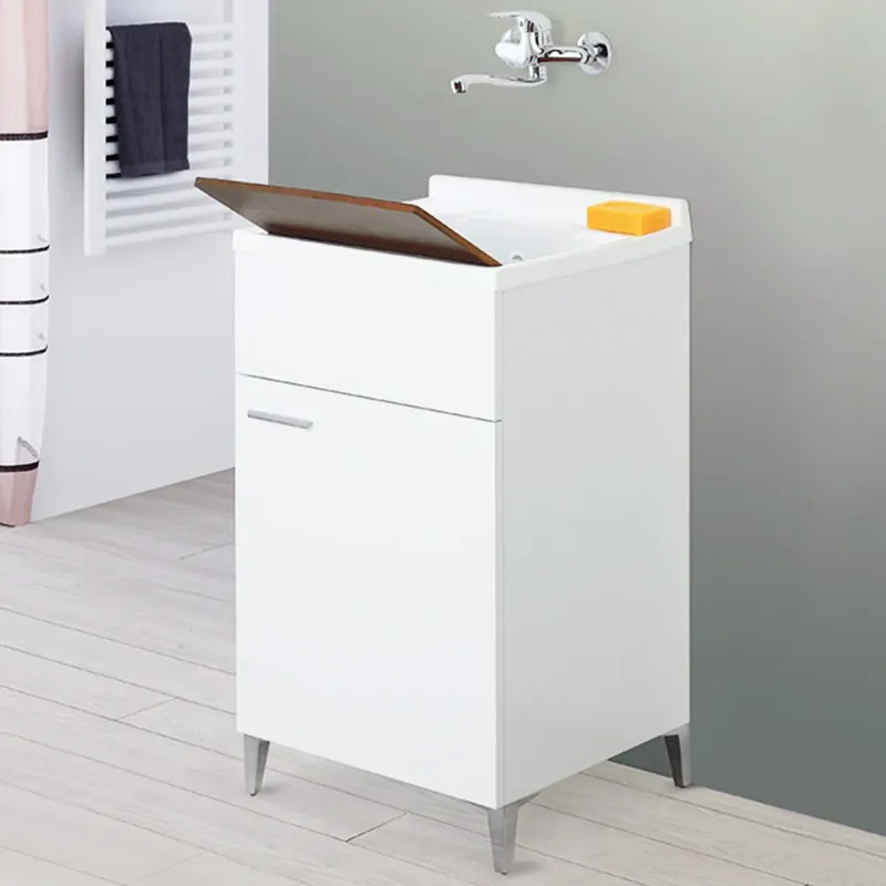 Mobile Lavatoio Bianco 1 Anta 50 cm con Lavabo in Resina Asse Legno per Lavaggio Prezzo Basso