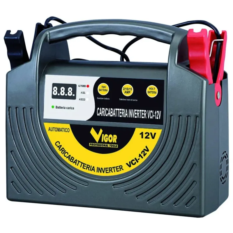 Carica Batteria Auto 2-10-15 Ampere 12 V Inverter Con 2 Cavi Pinze Morsetto Consegna Rapida
