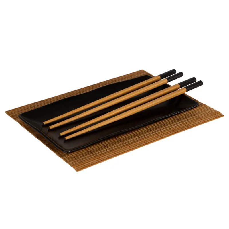 Set 5 Pezzi Sushi Stile Orientale 2 Paia di Bacchette 1 Piatto 1 Tappetino Prezzo Scontato