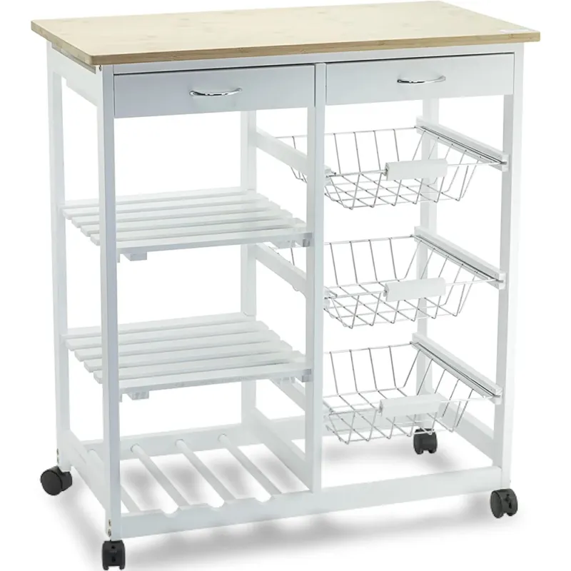 Carrello da Cucina con 3 Cesti 2 Scaffali 2 Cassetti Dimensioni 67 x 37 x 76H cm Prezzo Ridotto