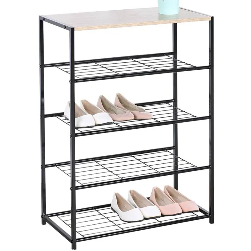 Prezzo Di Fabbrica Scarpiera Scaffale Ingresso Casa Multiuso 4 Ripiani Legno e Metallo 63x30x83cm