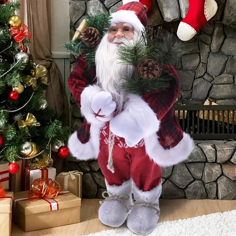 Babbo Natale Elegante 40cm in Plastica Vestiti in Tessuto Decorazione Natalizia Ultima Occasione