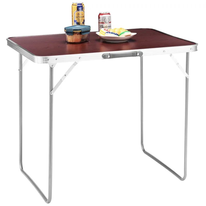 Tavolo Campeggio Picnic con Maniglia Effetto Legno 60x80x68cm Pieghevole Esterni Vendita Finale