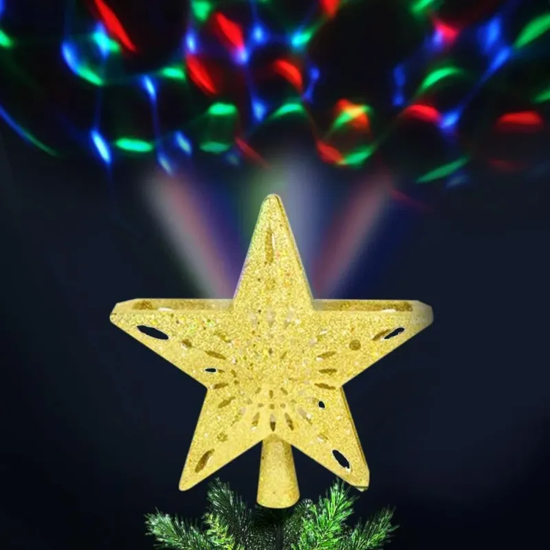 Nuovo Arrivo Puntale Proiettore LED Albero di Natale Forma Stella Oro Effetti di Luce RGB