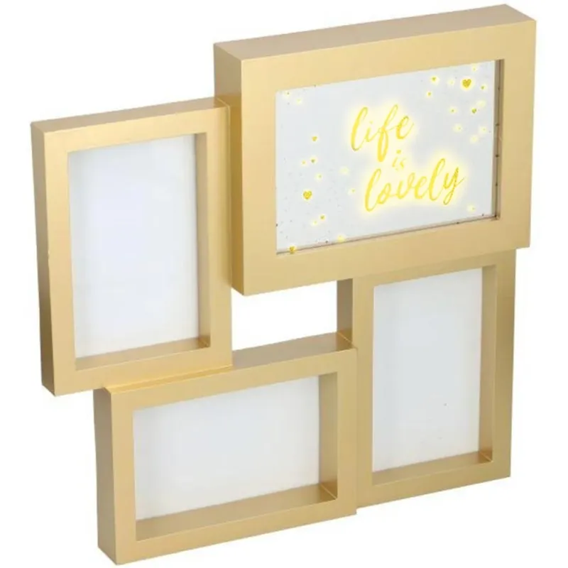 Cornice Portafoto con 3 Porta Foto 10x15cm e Specchio Scritta Luminosa Luce LED Occasione Imperdibile