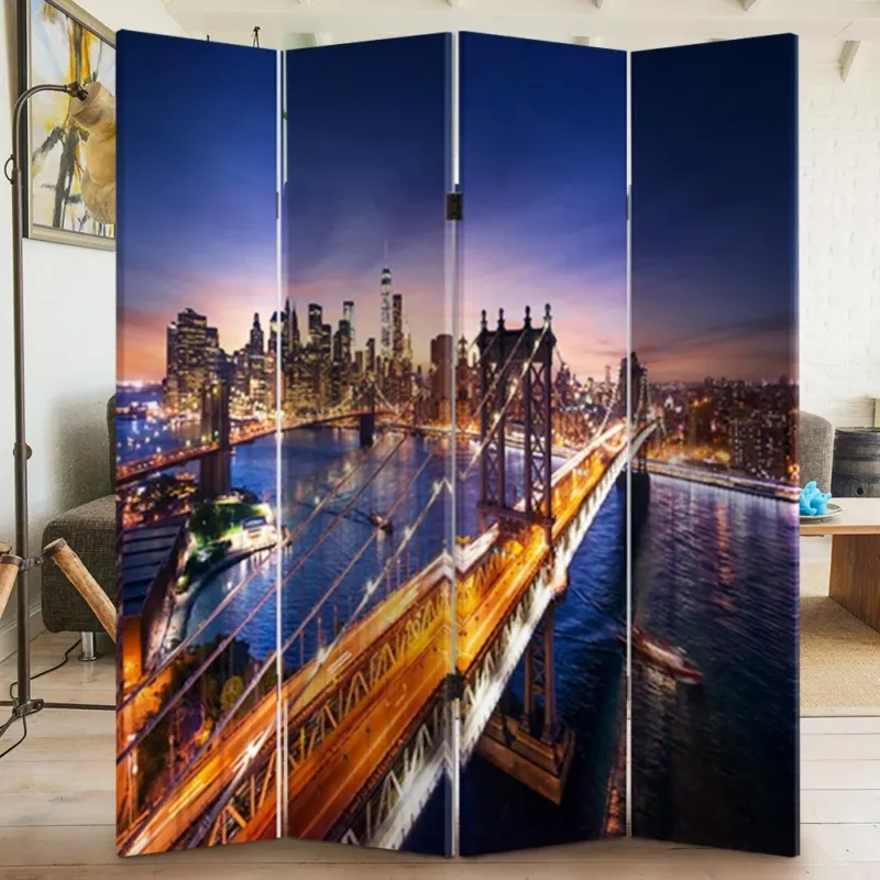 Offerta Limitata Paravento Separe 4 Pannelli Stampa Fronte Retro Ponte Manhattan Divisori 180x160