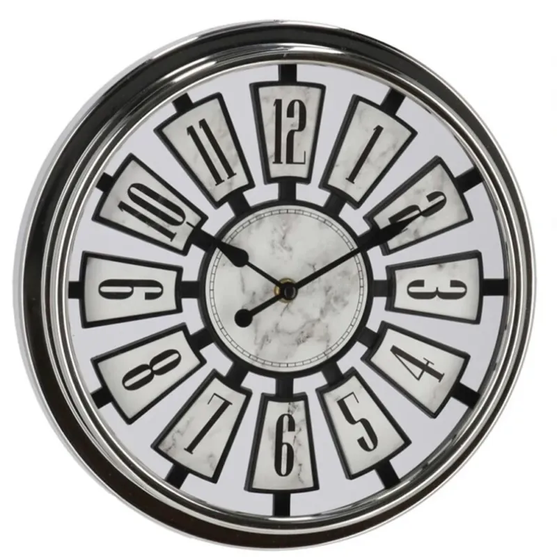 Saldi Orologio da Parete Station Design Moderno in Plastica Nera Diamentro 30cm Marmo