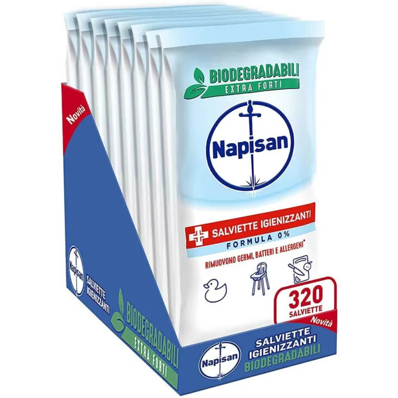 320 x Napisan Salviettine Igienizzanti Multisuperfici Biodegradabili Formula 0% Nuova Collezione