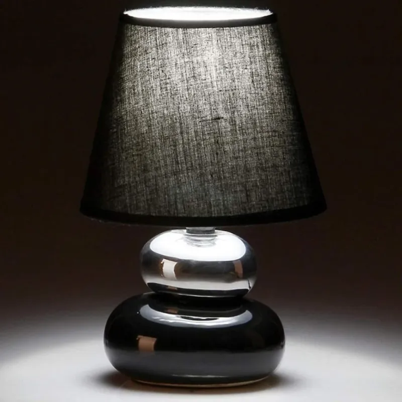 Lampada da Tavolo Lume Comodino in Ceramica Tessuto Nero Design Moderno Abatjour Ultime Pezzi