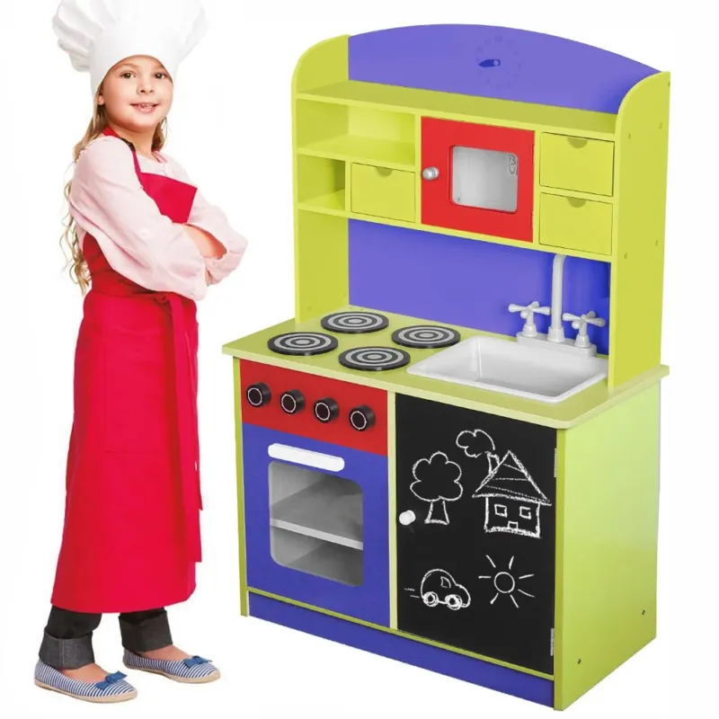 Cucina Legno Giocattolo per Bambini con Anta e Cassetti Lavagna Multicolore Soddisfatti O Rimborsati