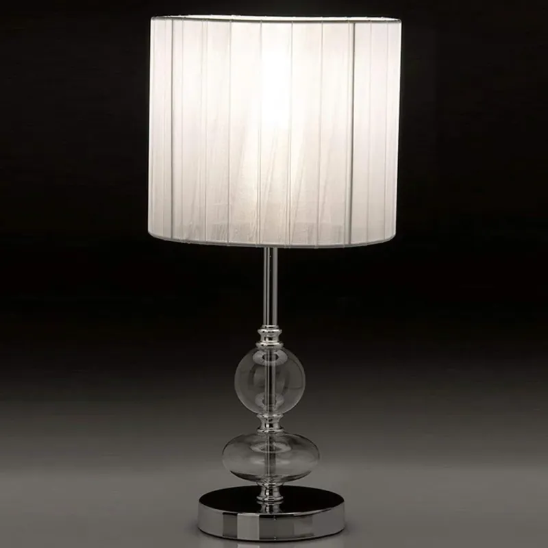 A Buon Prezzo Lampada da tavolo Lume da Comodino in Cristallo e Tessuto Bianco Abatjour 20x42