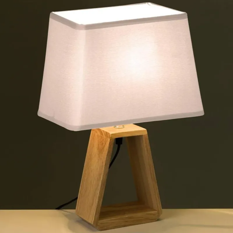 Miglior Prezzo Lampada da Tavolo Lume da Comodino in Legno e Tessuto Bianco Abatjour 26x41cm