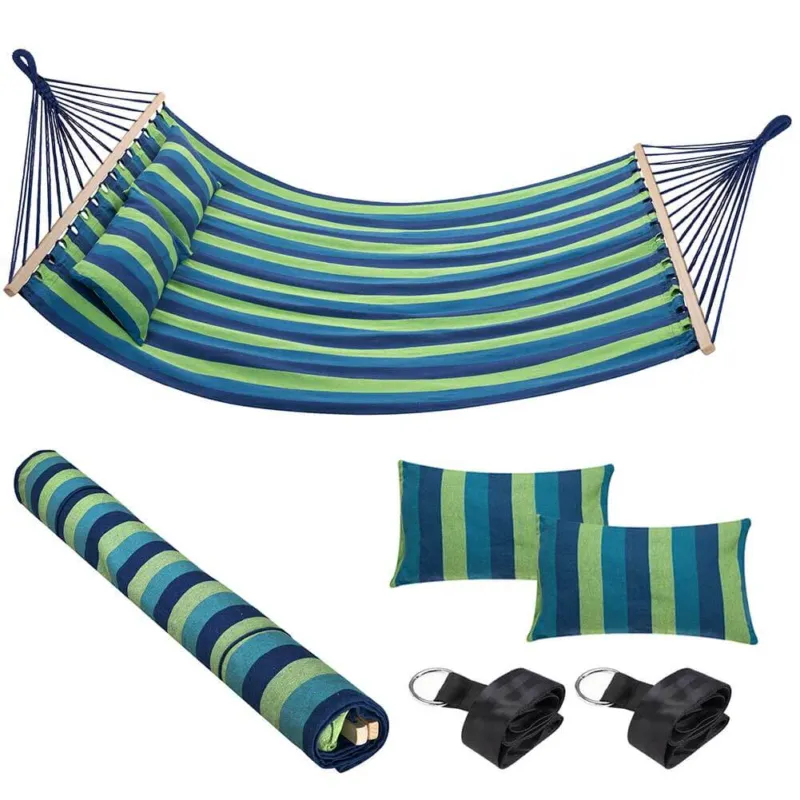 Ordina Subito Amaca Giardino 2 Posti Legno Cotone Relax Esterno Campeggio 345x150cm Righe Blu