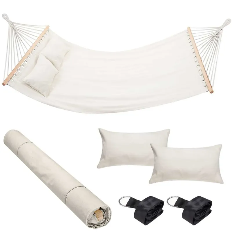 Amaca Giardino 2 Posti Legno Cotone Relax Esterno Campeggio 345x150cm Beige Ultimissimo Modello