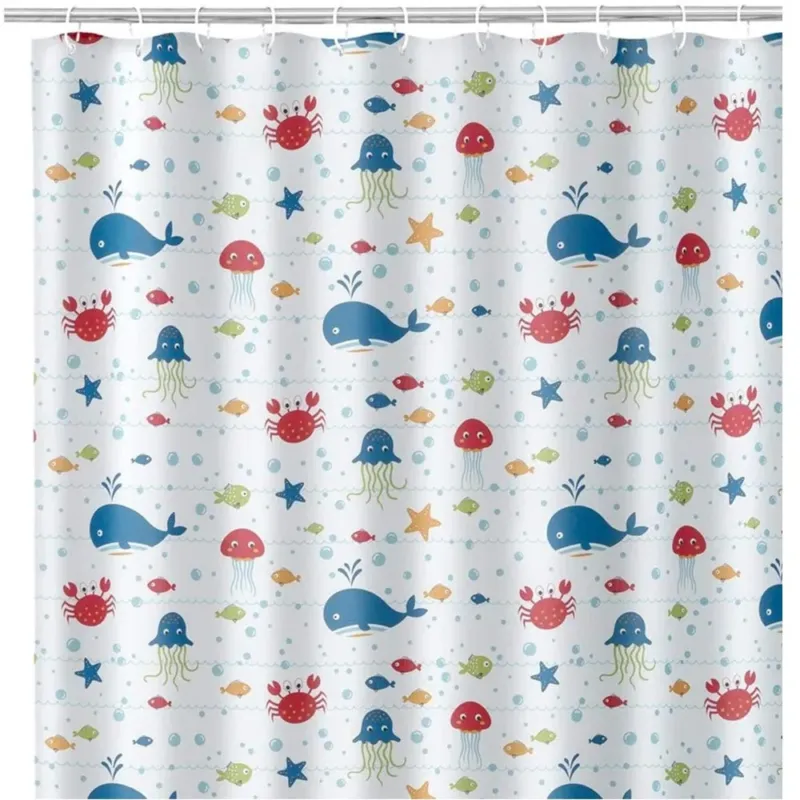 Compra Online Tenda Doccia Bagno Stampa Acquario Cartoon 180x200cm Tessuto con Ganci