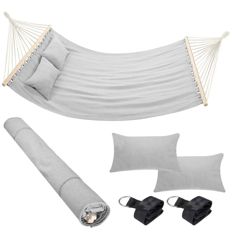 Offerta Amaca Giardino 2 Posti Legno Cotone Relax Esterno Campeggio 345x150cm Grigio