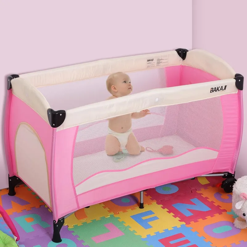 Acquista Ora Lettino Culla Box Gioco Campeggio Bambini Neonato Pieghevole 120x63x76cm Rosa