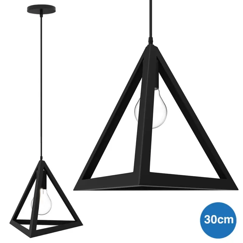 Reso Gratuito Lampadario Lampada Sospensione Piramide 30cm Design Moderno Paralume Nero