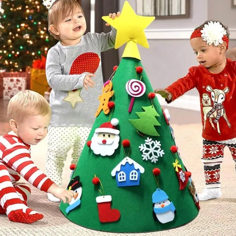 Offerta Del Giorno Albero di Natale Giocattolo per Bambini in Feltro con 15 Addobbi Natalizi 70 cm