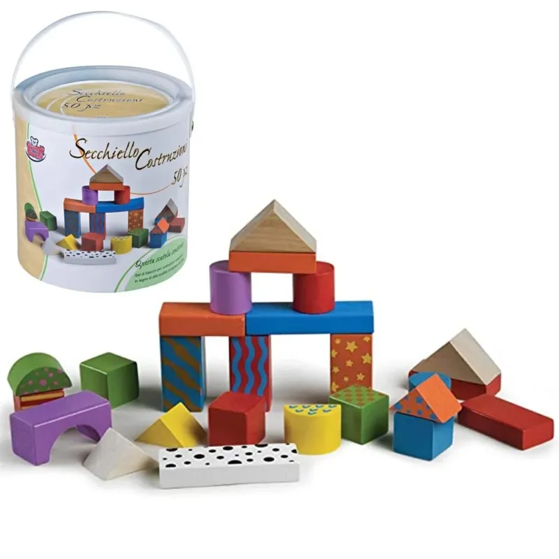 Vendita Finale Playset Costruzioni in Legno 50 Mattoncini Varie Forme Giocattolo Bambini