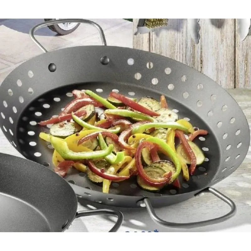 Padella Griglia Forata per Barbecue BBQ con Manici 30cm in Acciaio Antiaderente Economico