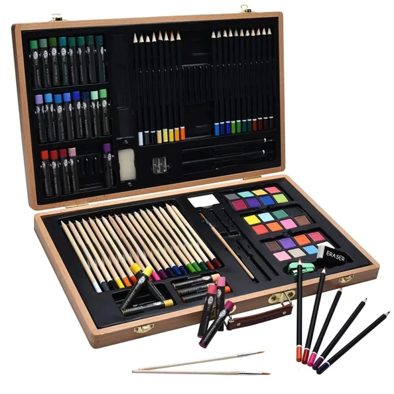 Esclusivo Valigetta Legno Pittore 110pz Colori Pittura Pastelli Acquerelli Professionale