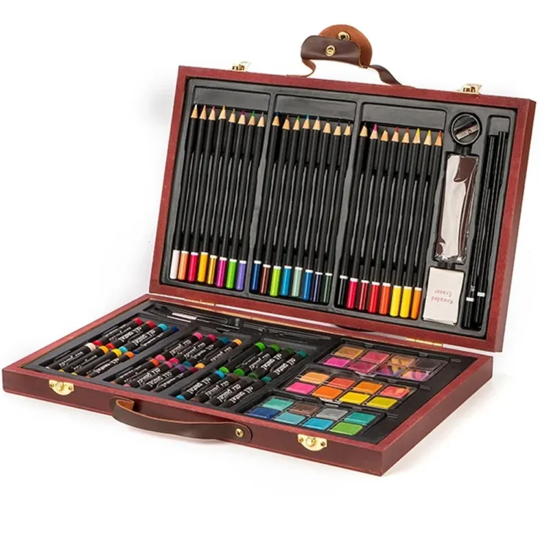 Valigetta Legno Pittore 78pz Colori Pittura Pastelli Acquerelli Professionale Ultimissimo Modello