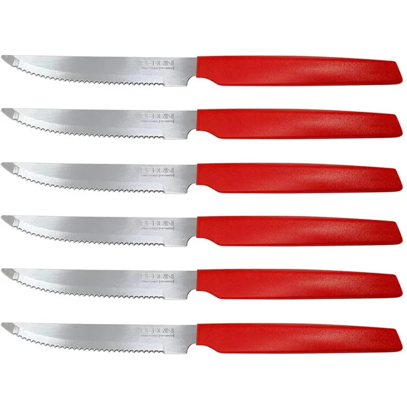 A Buon Prezzo Set 6 Coltelli Cucina per Carne Bistecca Active Pedrini in Acciaio Inox Rosso