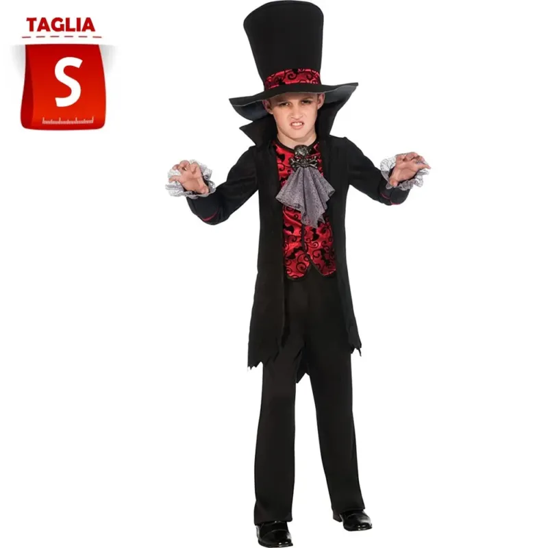 Costume Lord Vampiro Bambino 3-4 Anni con Giacca e Cappello Halloween Carnevale Reso Gratuito