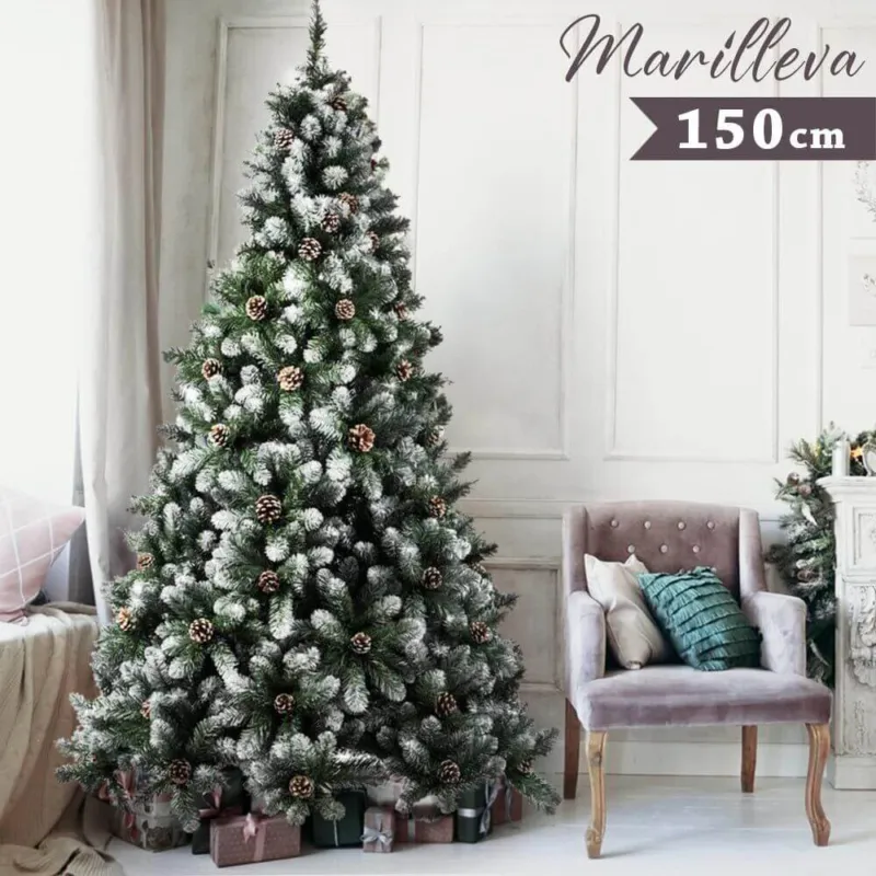 Saldi Albero Di Natale Innevato Marilleva 150cm 522 Rami Super Folto con Pigne