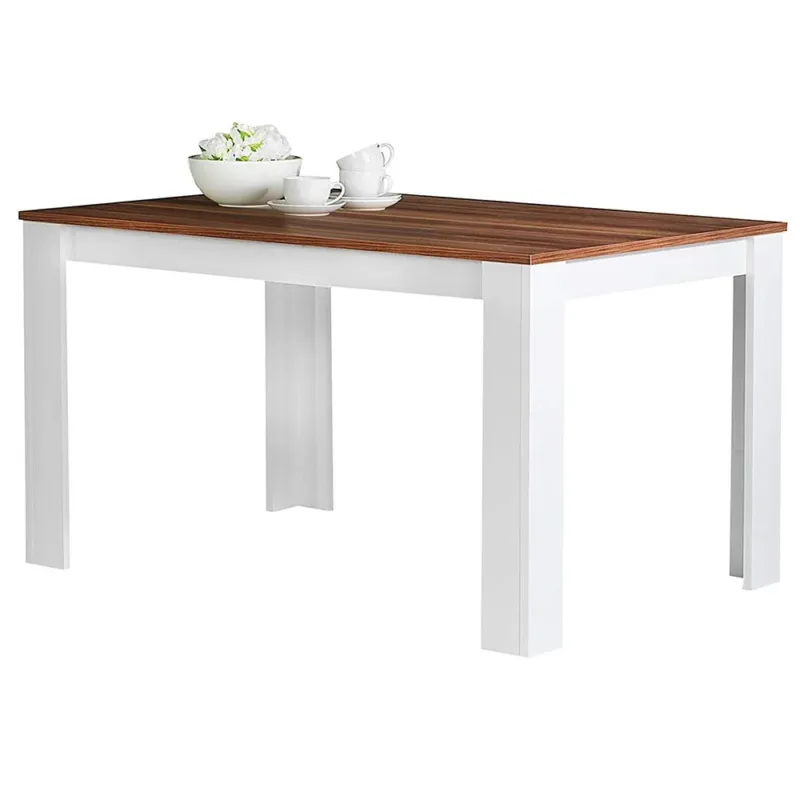 Subito Disponibile Tavolo da Pranzo Cucina Rettangolare Moderno in Legno 120x80x74cm Bianco e Noce