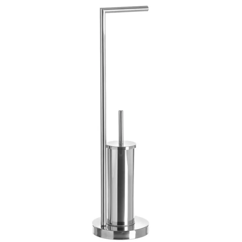 Sconto Portarotolo Con Porta Scopino Bagno In Acciaio Inox e Cromato Silver 18x18x74cm